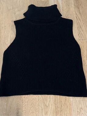 French Connection Black Ribbed Sleeveless Turtleneck Vest